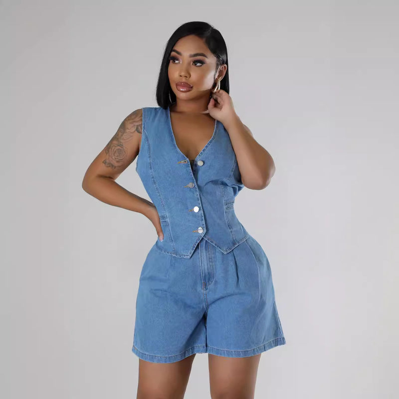 CLYRAA Tailored-Denim Short Suit