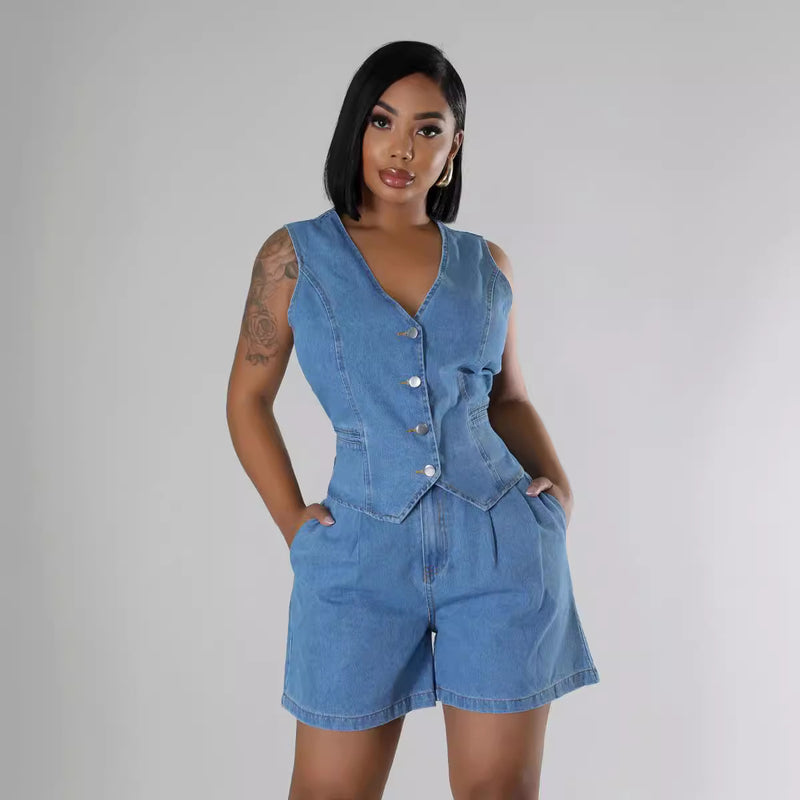 CLYRAA Tailored-Denim Short Suit